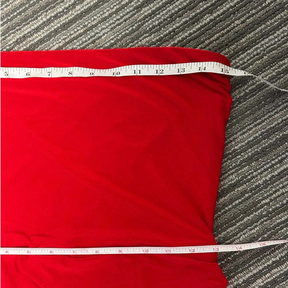 Norma Kamali Red Strapless Side Drape Asymmetrical Ruched Bodycon Gown Sz Medium - Picture 11 of 12